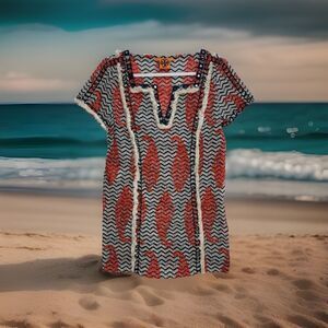 Gorgeous Tory Burch authentic Koi fish Swim v-neck tunic dress Top coverup 8